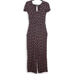 Free People Mia Jumpsuit Women's Size 2 Black Pink Floral Print Short Sleeve